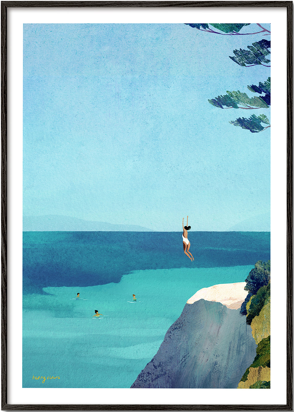 Landskabskunst med klippe og hav illustration