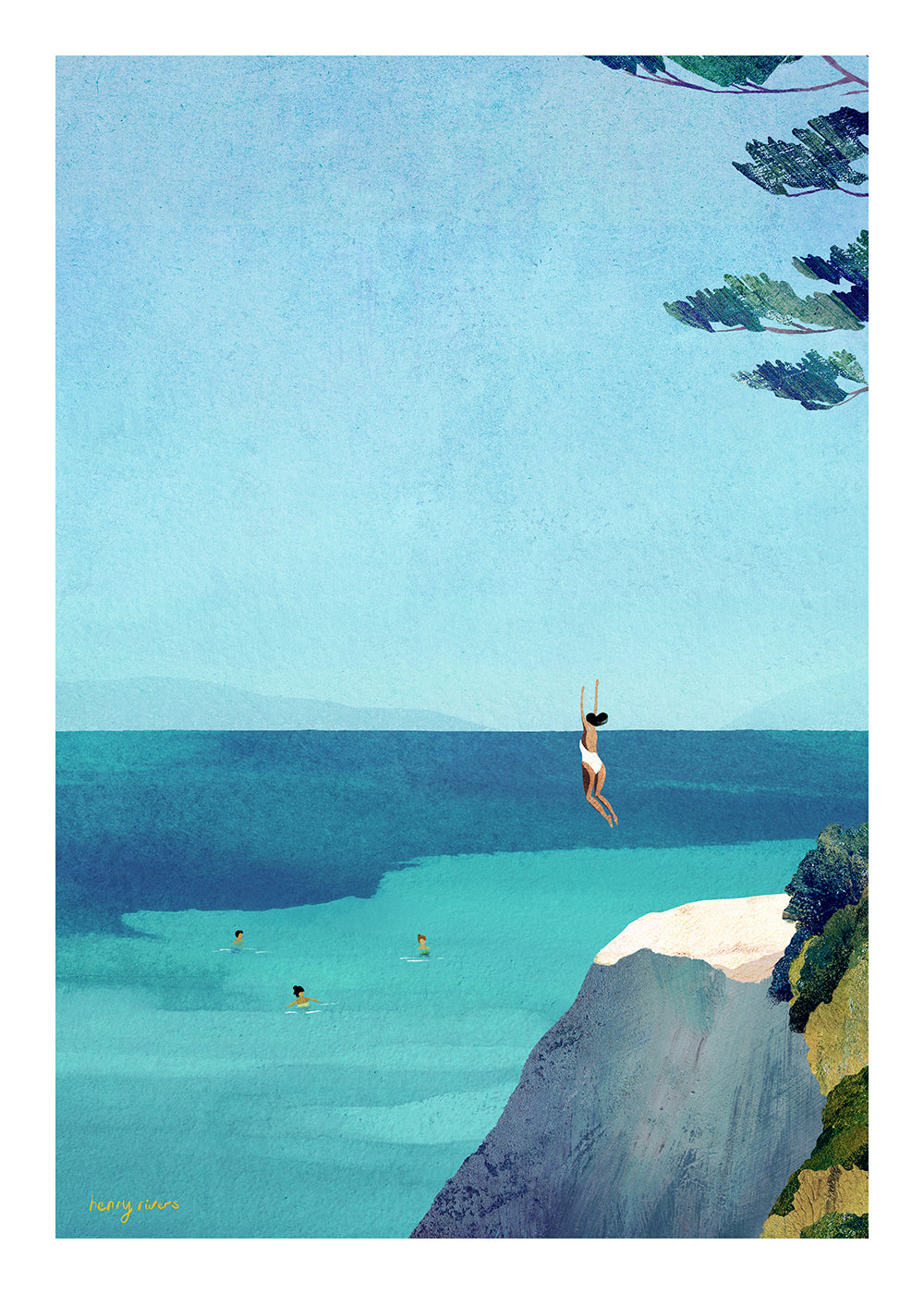 Landskabskunst med klippe og hav illustration