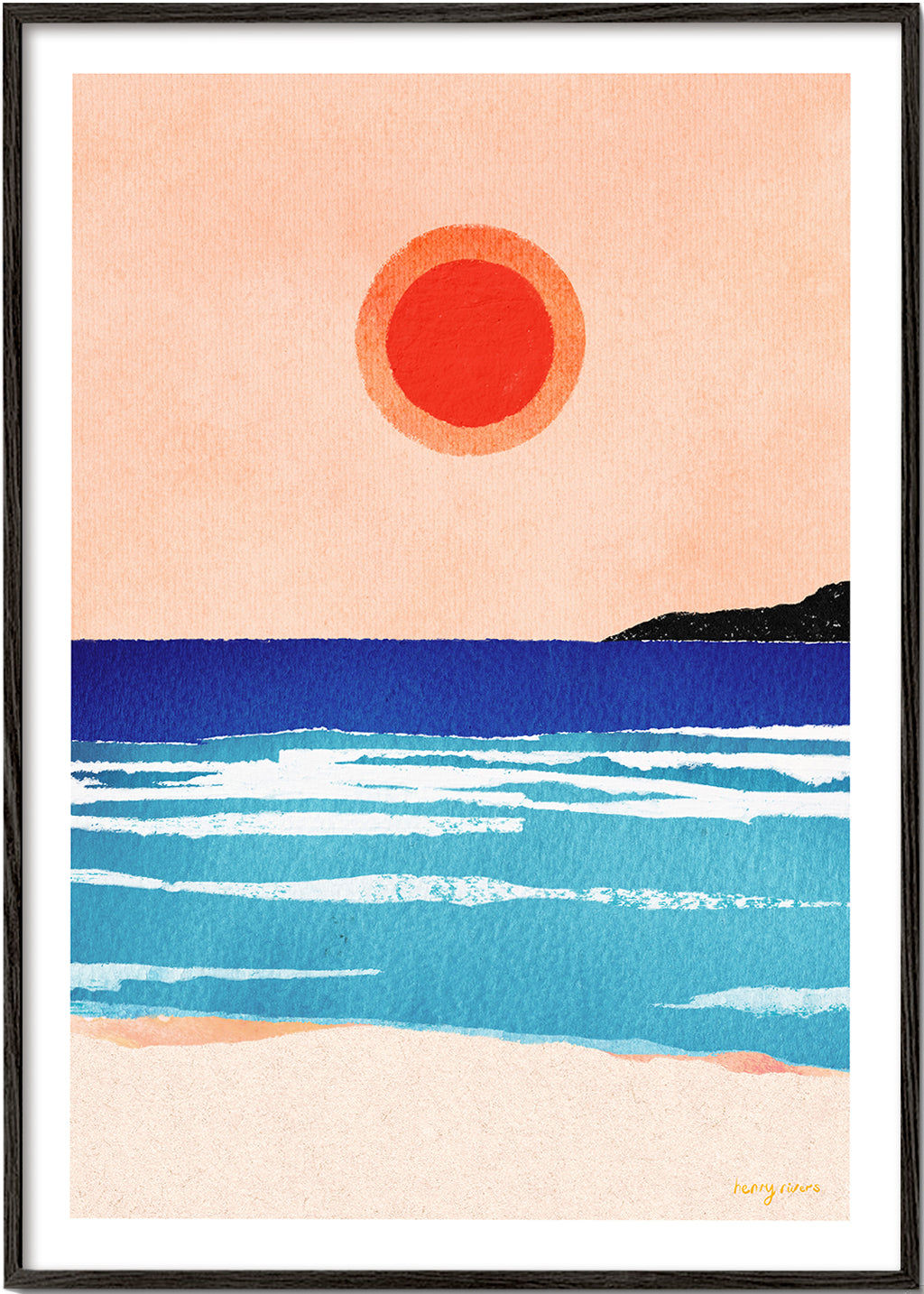 Landskabskunst: minimalistisk solopgang over havet