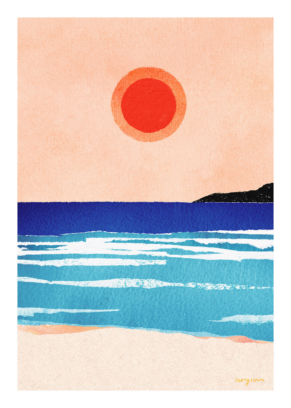 Landskabskunst: minimalistisk solopgang over havet