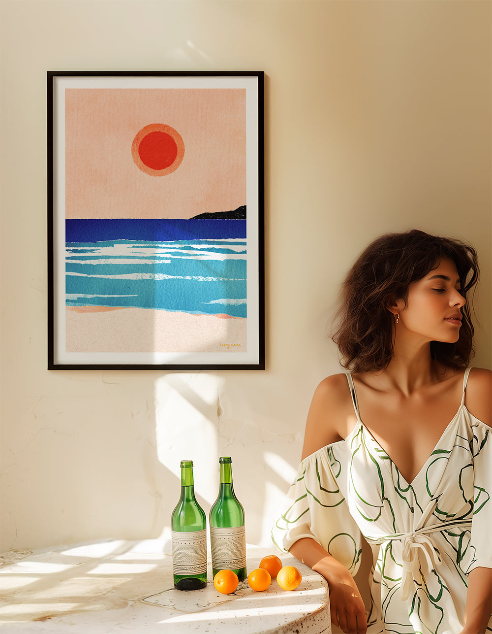 Landskabskunst: minimalistisk solopgang over havet