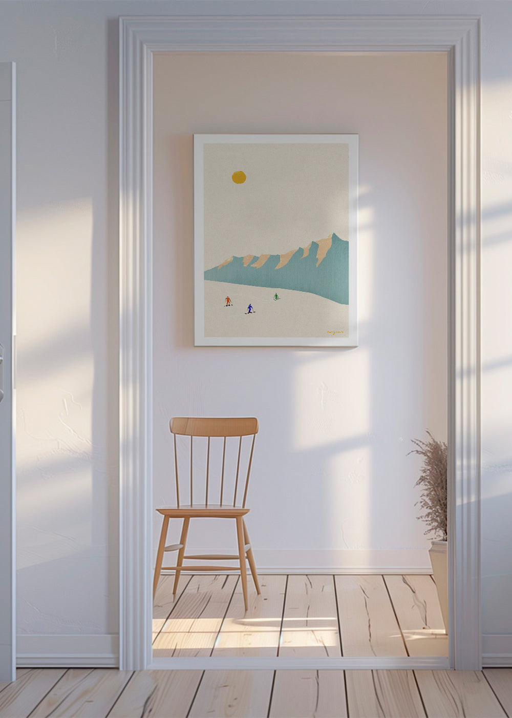 Sportplakat Skiløbere på minimalistisk bakke