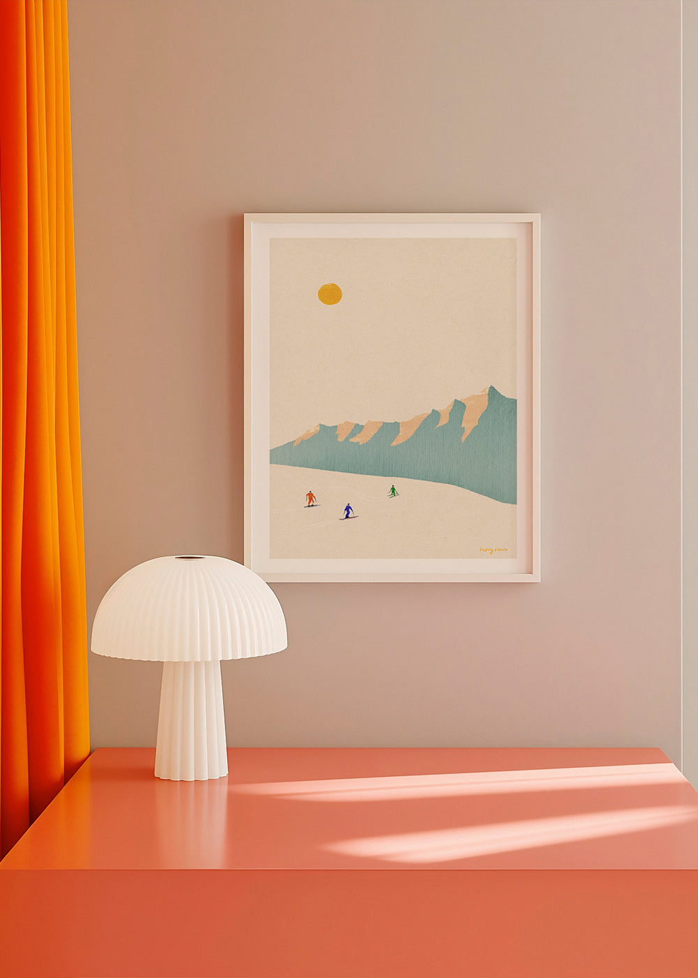 Sportplakat Skiløbere på minimalistisk bakke