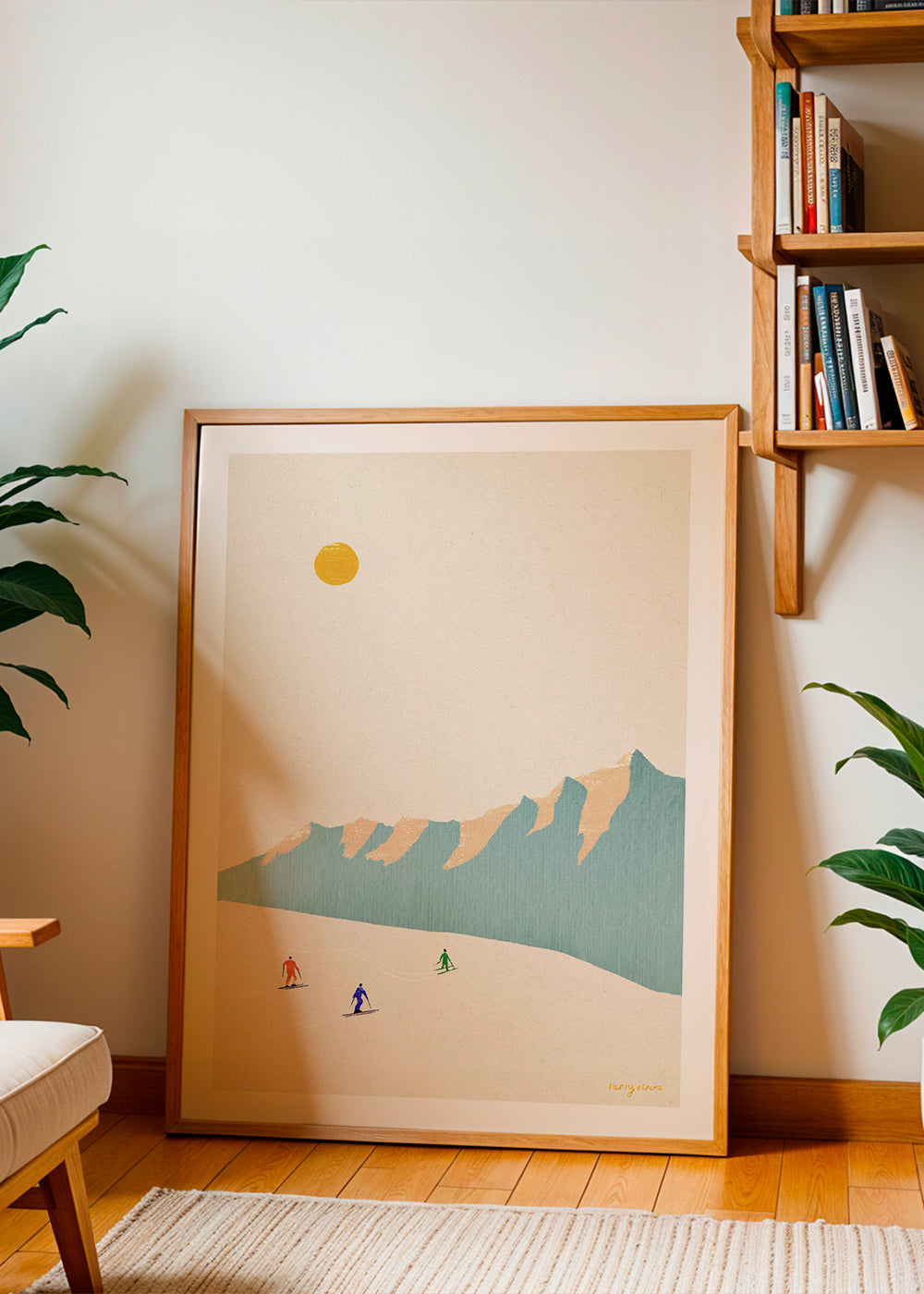 Sportplakat Skiløbere på minimalistisk bakke