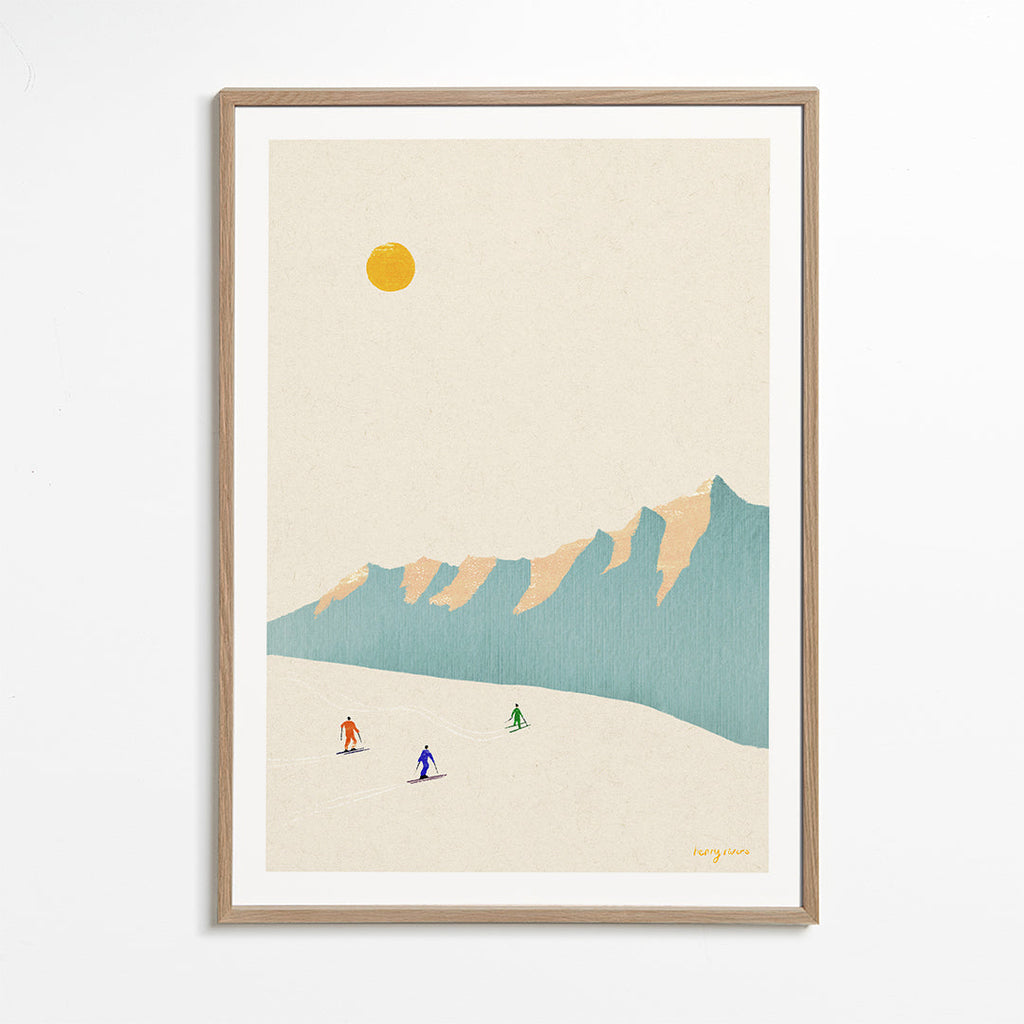 Sportplakat Skiløbere på minimalistisk bakke