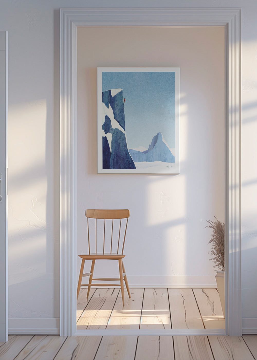Landskabskunst med klatrer på iset top