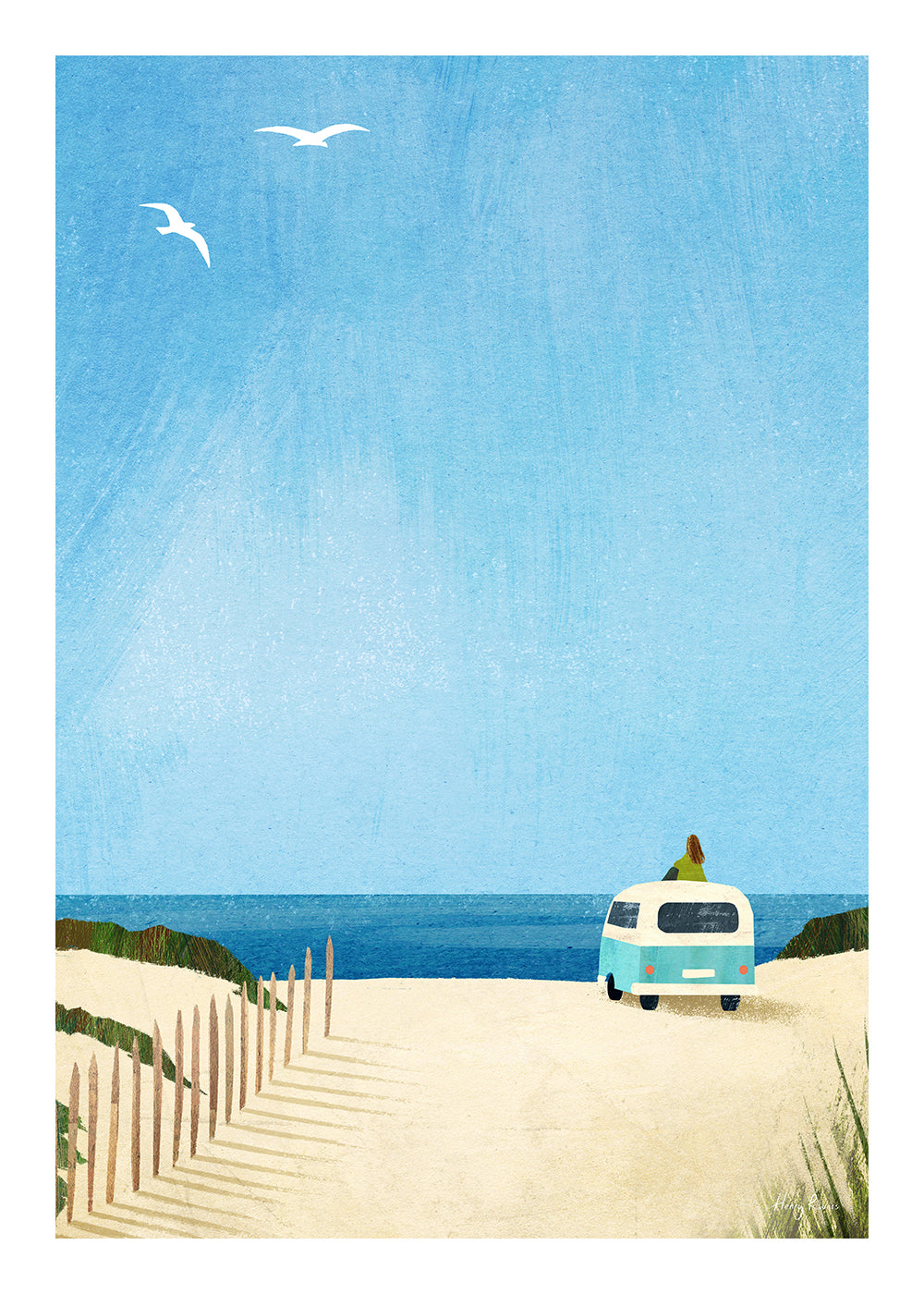 Landskabskunst strand med retro van