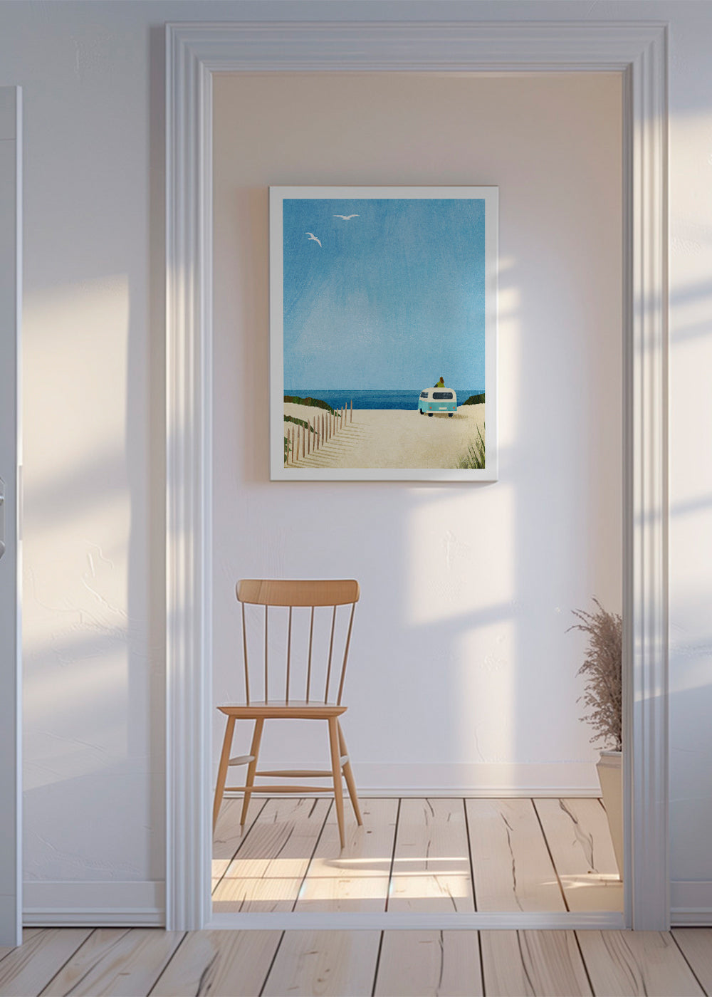 Landskabskunst strand med retro van