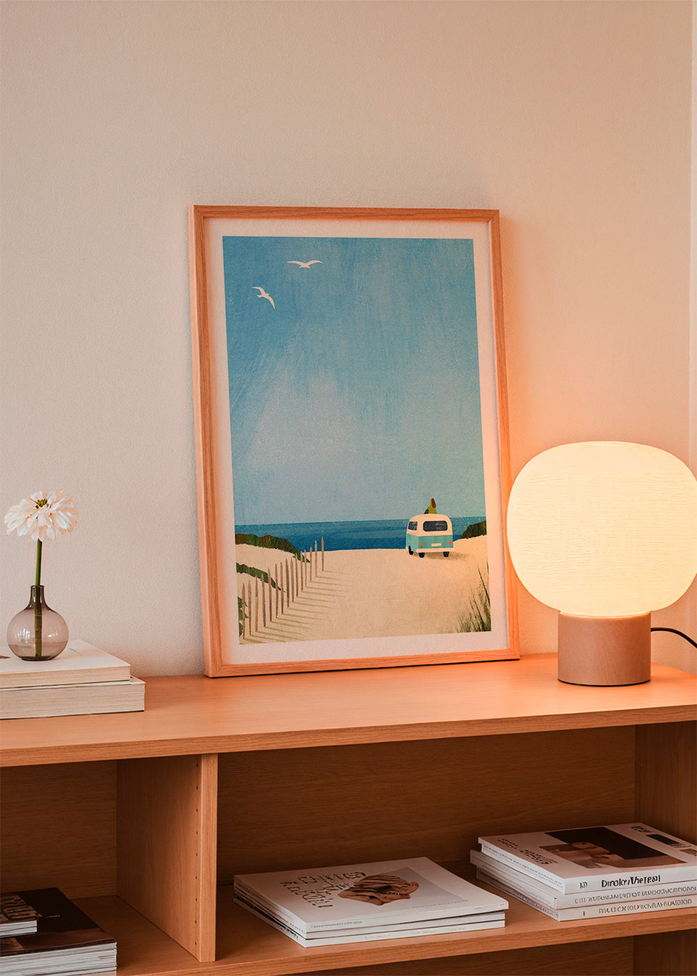 Landskabskunst strand med retro van