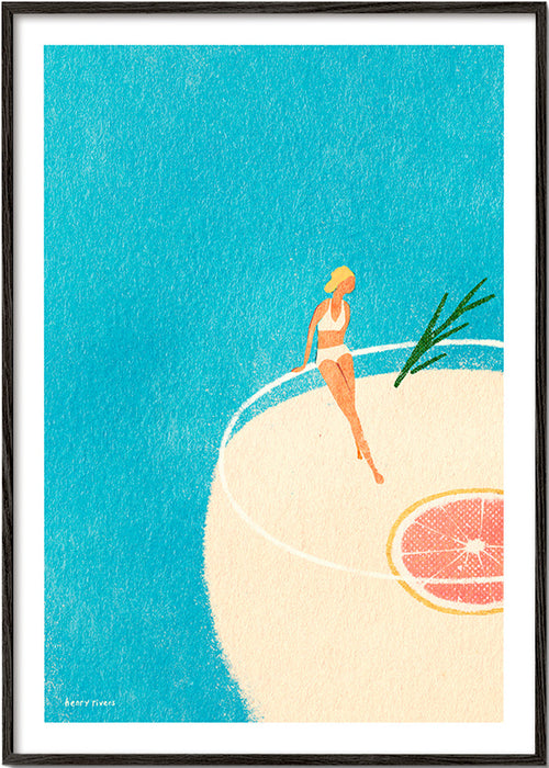 Køkkenkunst Gin Tonic illustration med figur – Black Frame