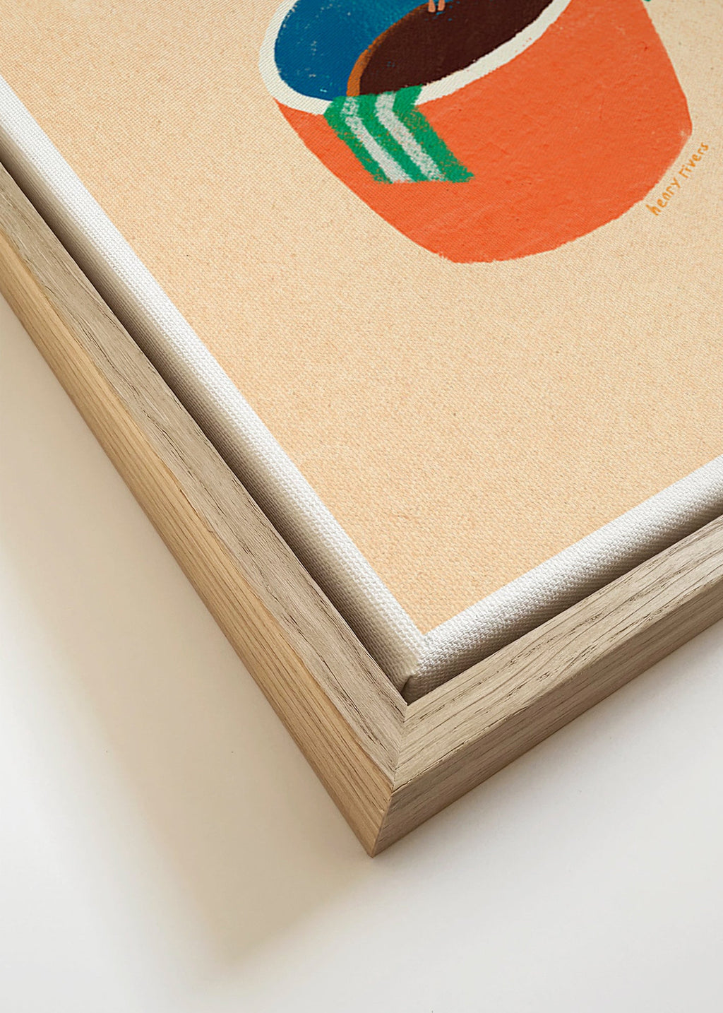 Køkkenkunst med illustreret kaffekop og figur – Canvas detail