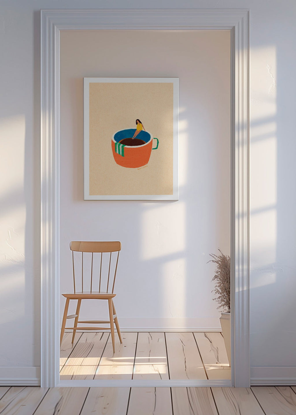Køkkenkunst med illustreret kaffekop og figur – Canvas