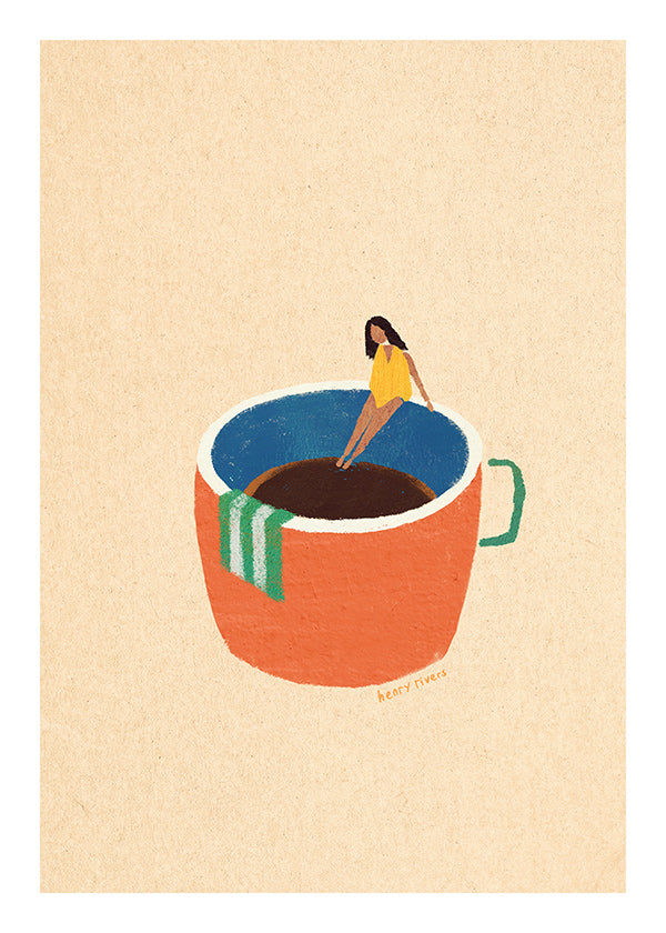 Køkkenkunst med illustreret kaffekop og figur