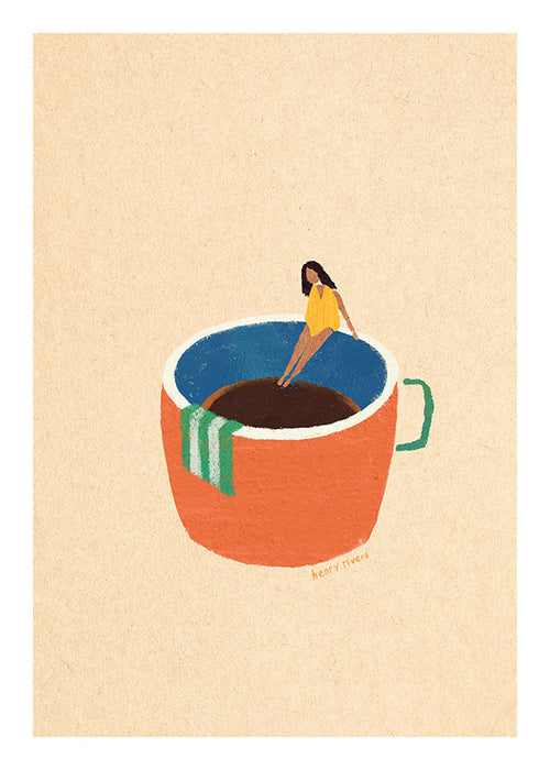 Køkkenkunst med illustreret kaffekop og figur