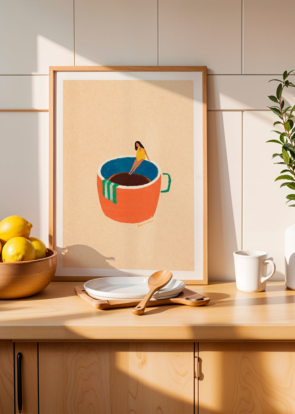 Køkkenkunst med illustreret kaffekop og figur – Product1