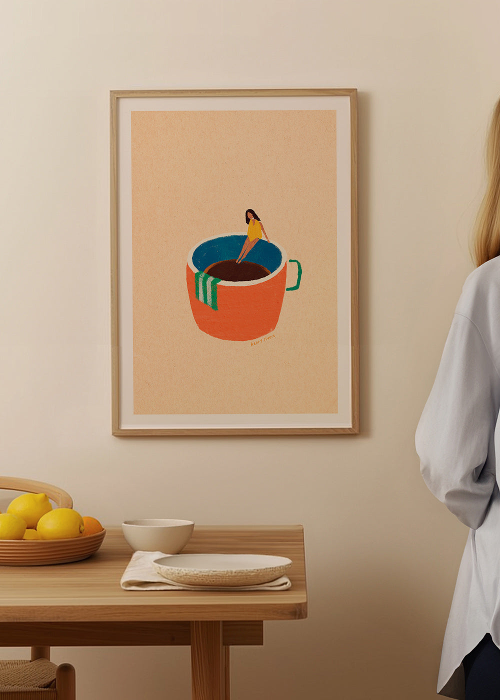 Køkkenkunst med illustreret kaffekop og figur – Product3
