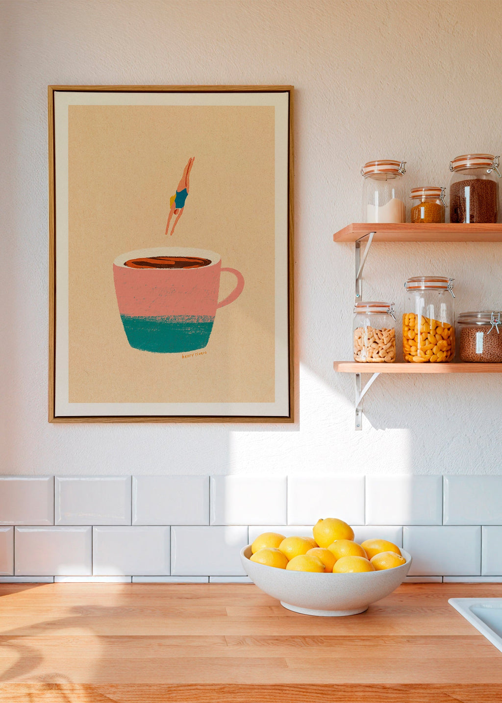 Køkkenkunst med rosa kop og dykker – Canvas1