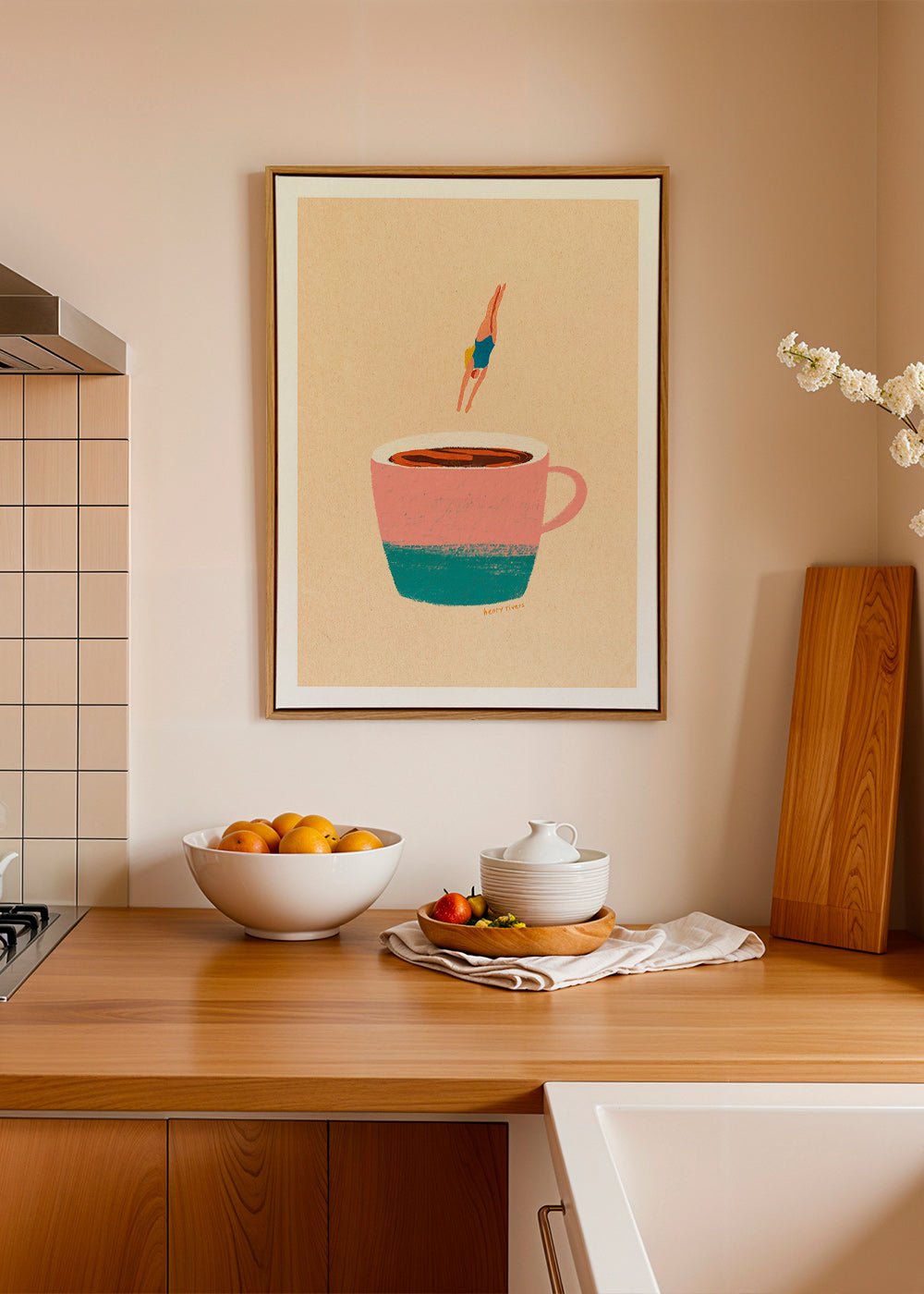 Køkkenkunst med rosa kop og dykker – Canvas2