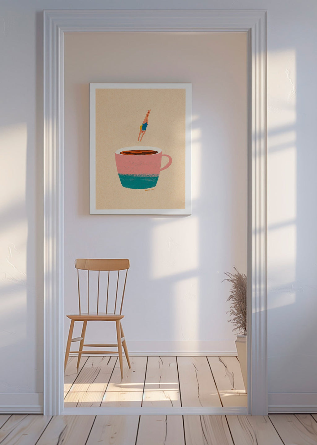 Køkkenkunst med rosa kop og dykker – Canvas