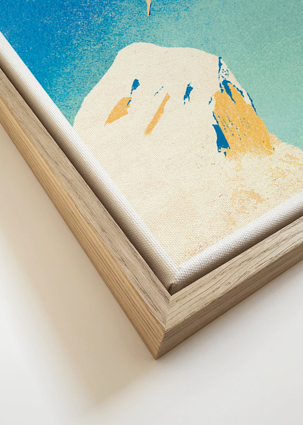 Illustration: klippehop mod en vid blå himmel – Canvas detail