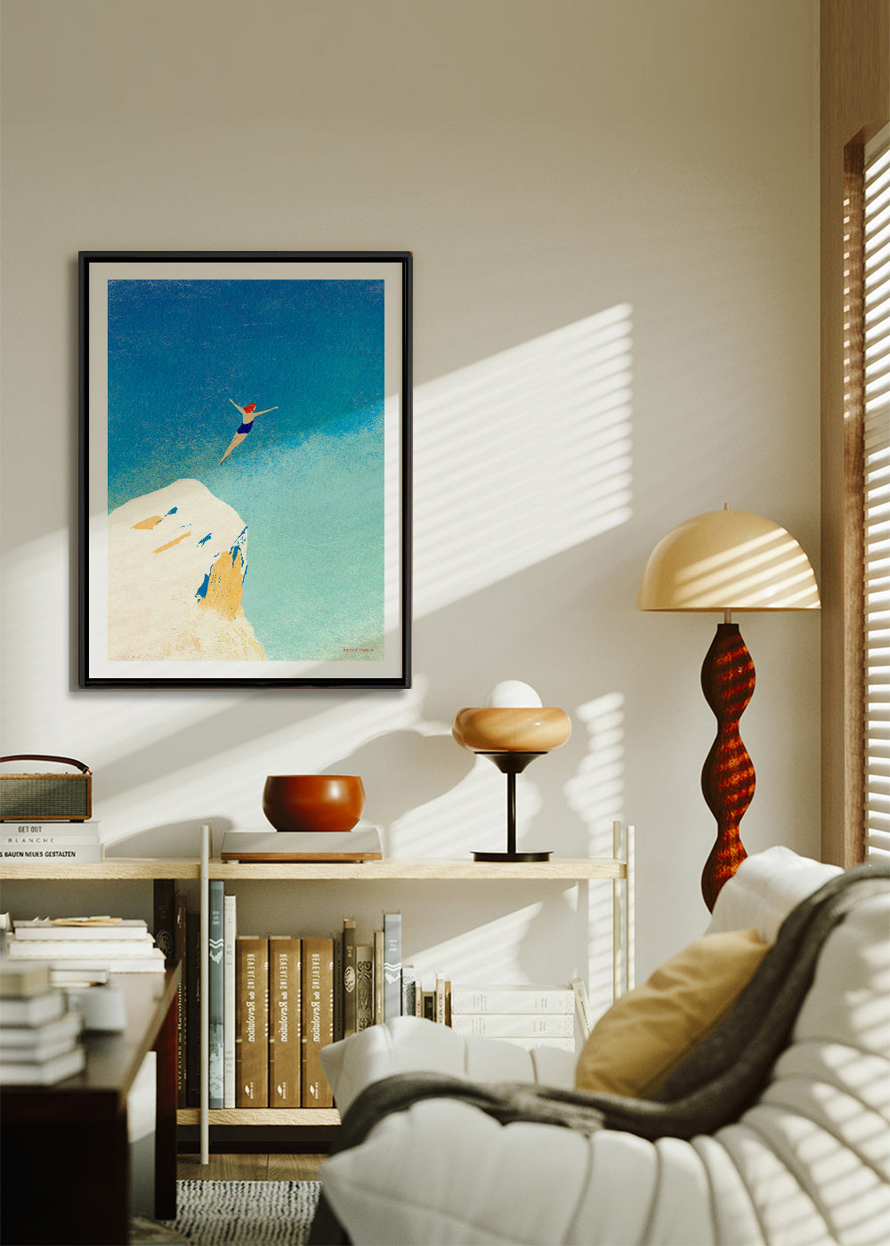 Illustration: klippehop mod en vid blå himmel – Canvas2