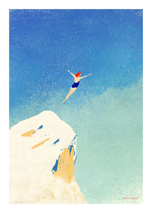 Illustration: klippehop mod en vid blå himmel