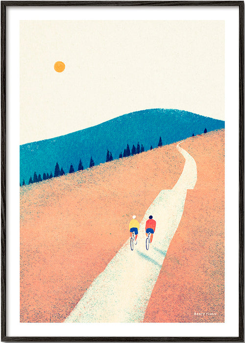 Køkkenkunst med to cyklister på solbeskinnet sti – Black Frame
