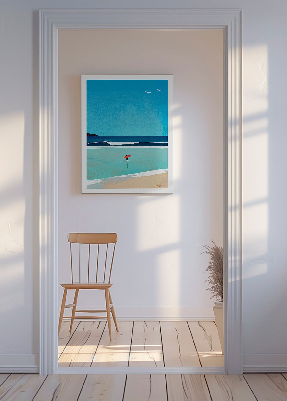 Sportkunst: surfer ved kysten – Canvas