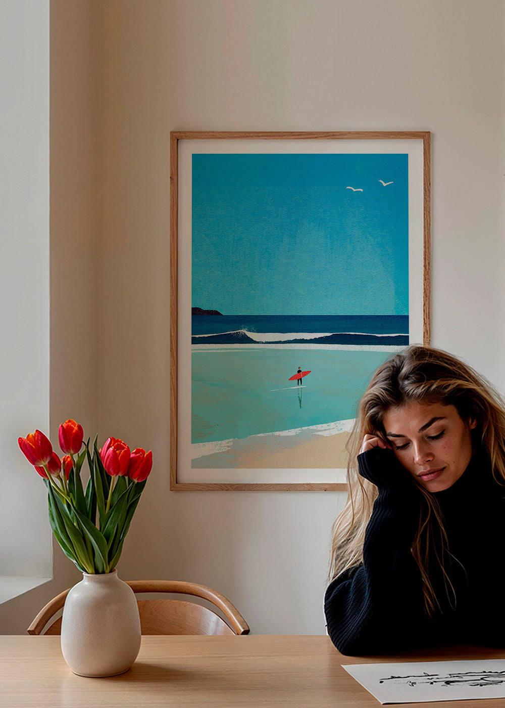 Sportkunst: surfer ved kysten – Product2