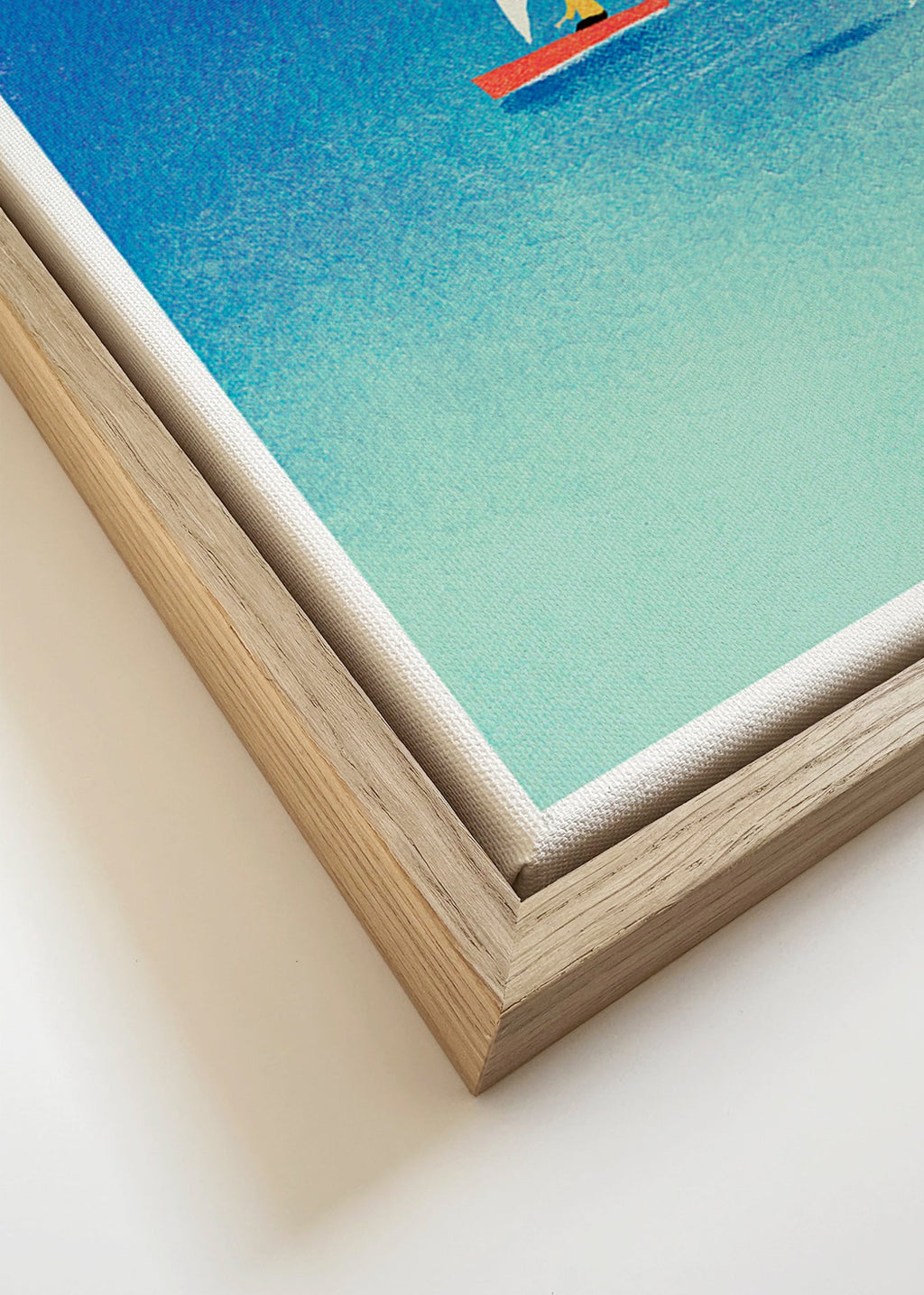 Kunst med delfin og sejlbåd på blåt hav – Canvas detail