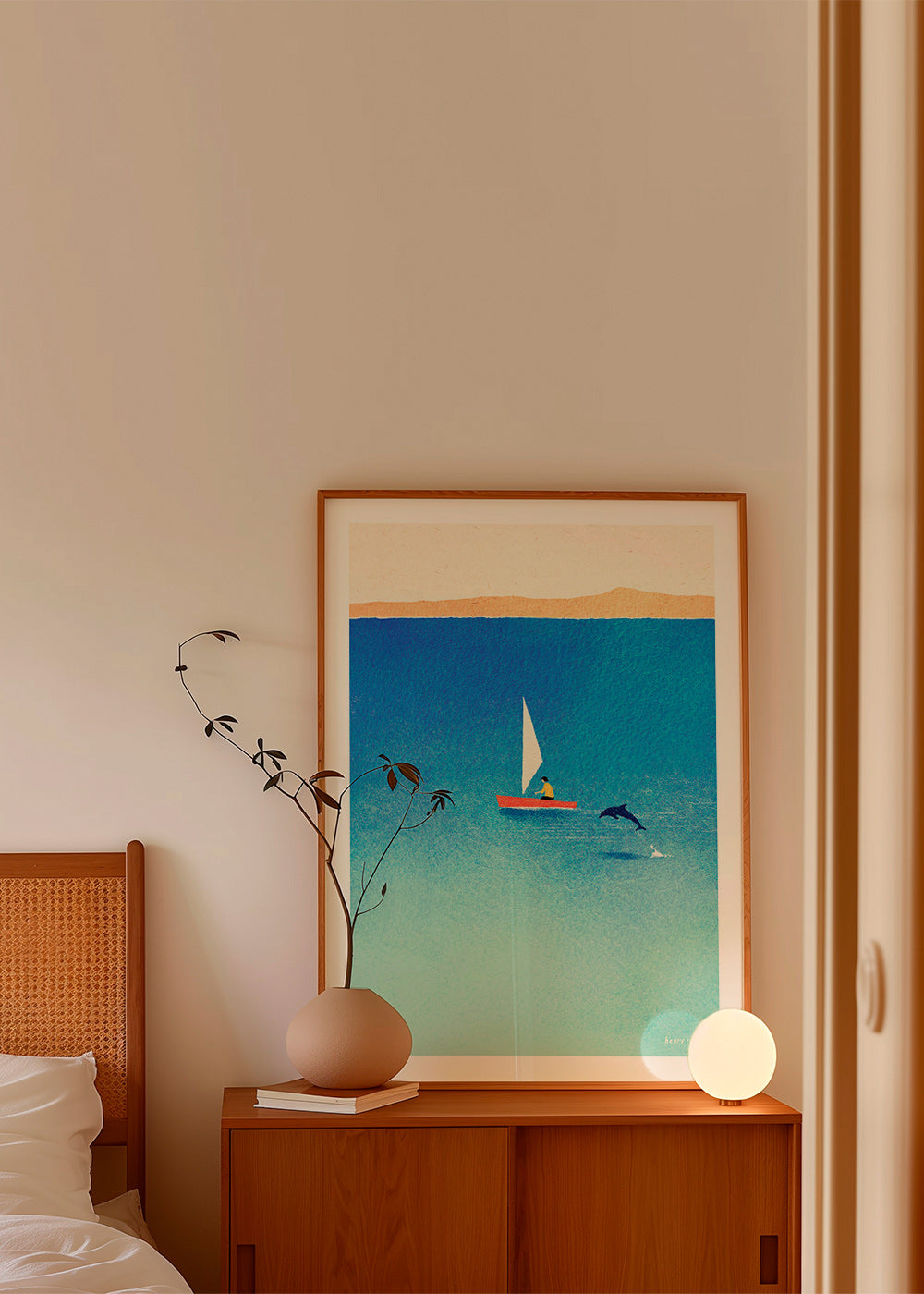 Kunst med delfin og sejlbåd på blåt hav – Product3