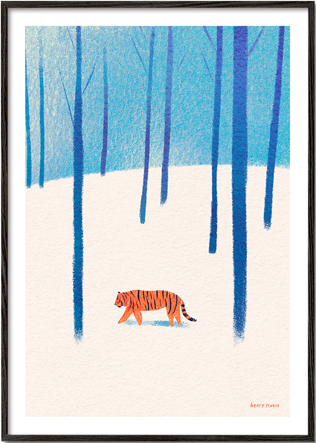 Plakat tiger i sneen – Black Frame