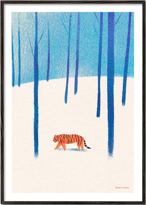 Plakat tiger i sneen – Black Frame