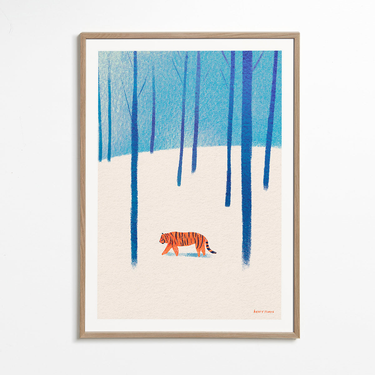 Plakat tiger i sneen – Oak Frame