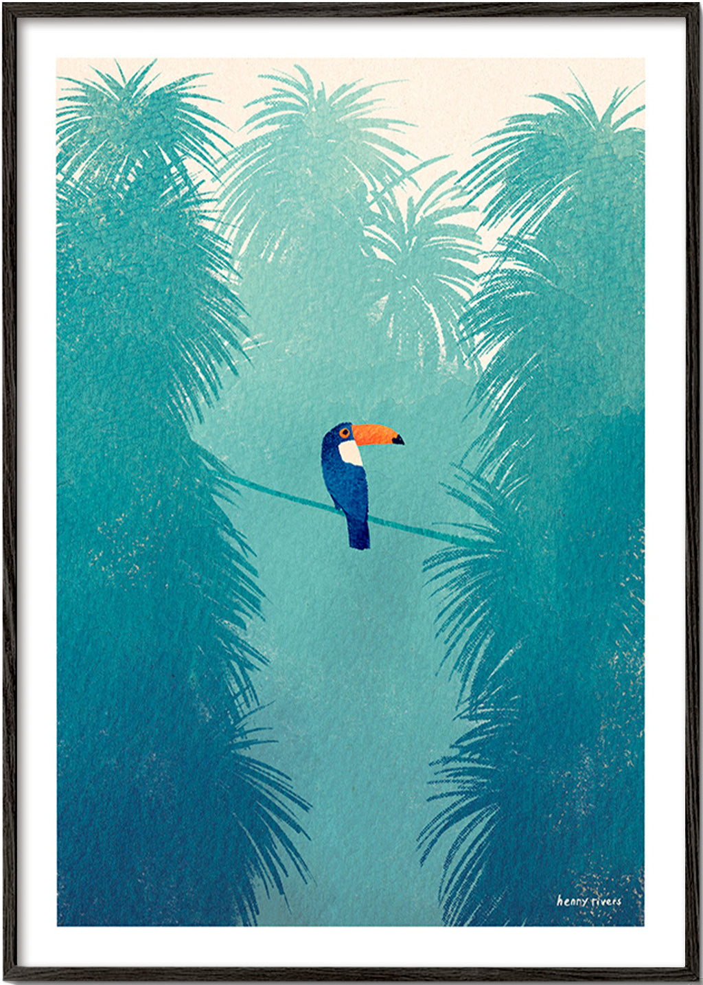 Tukan på tropisk gren plakat – Black Frame