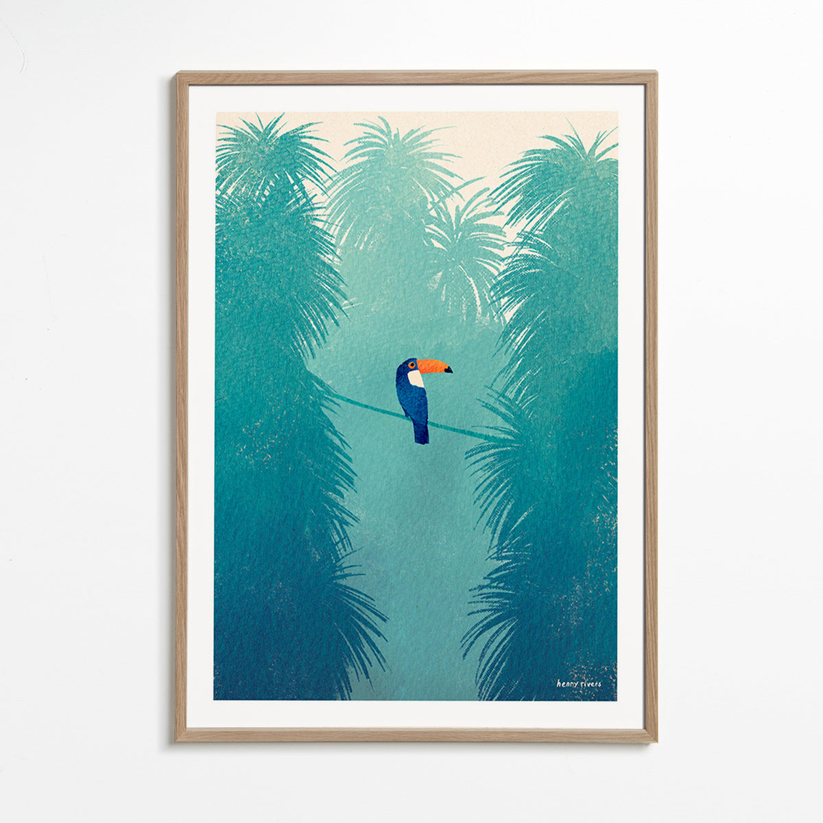 Tukan på tropisk gren plakat – Oak Frame