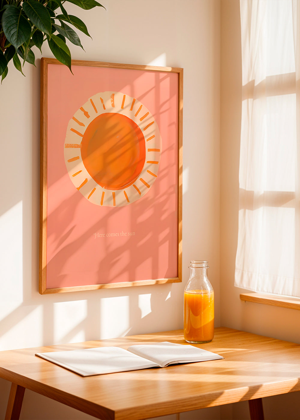 Illustration sol minimal i rosa