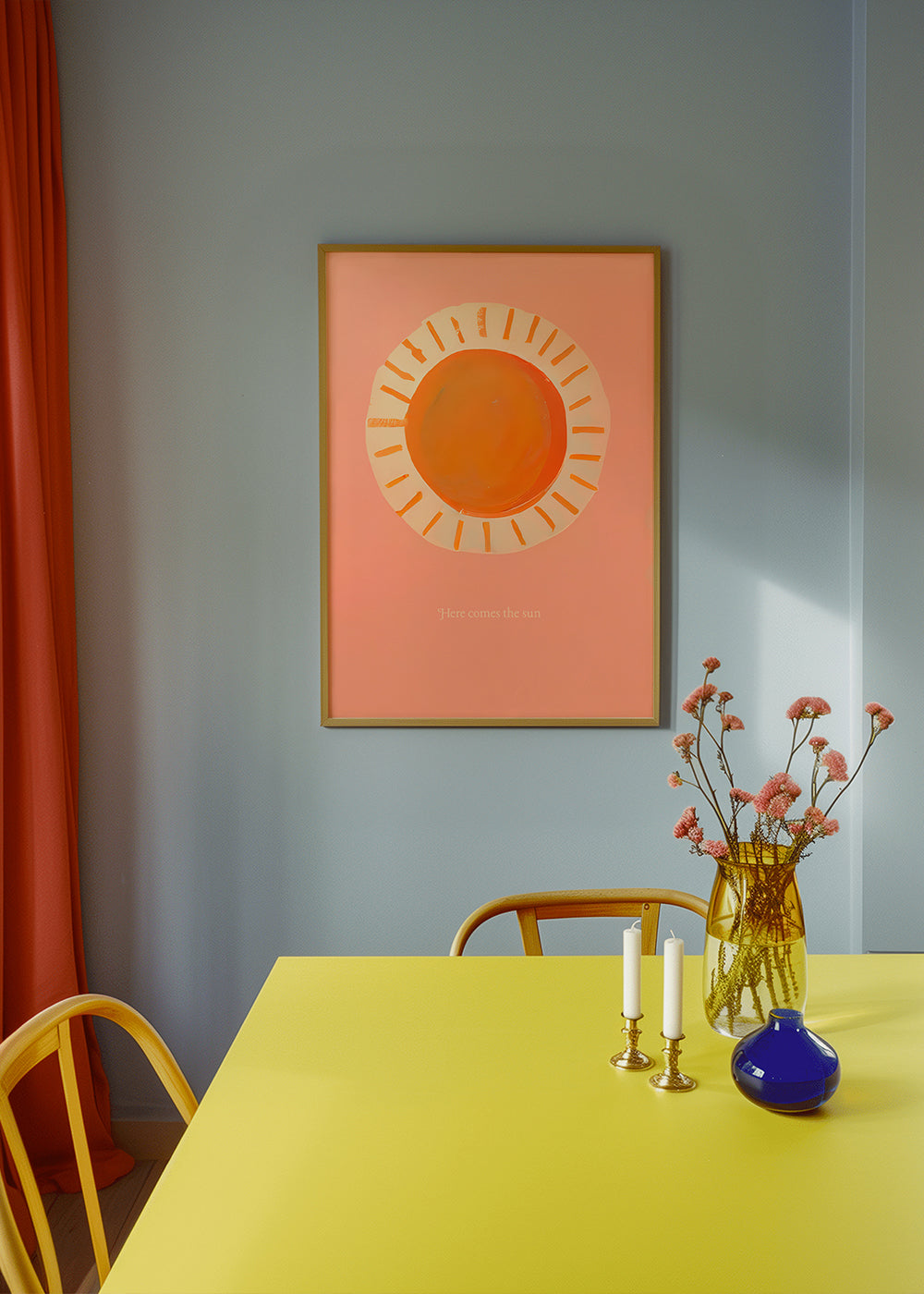 Illustration sol minimal i rosa