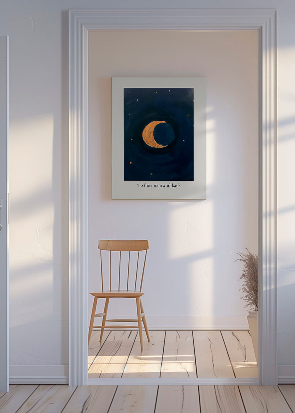 Måneillustration med gyldent halvmåne