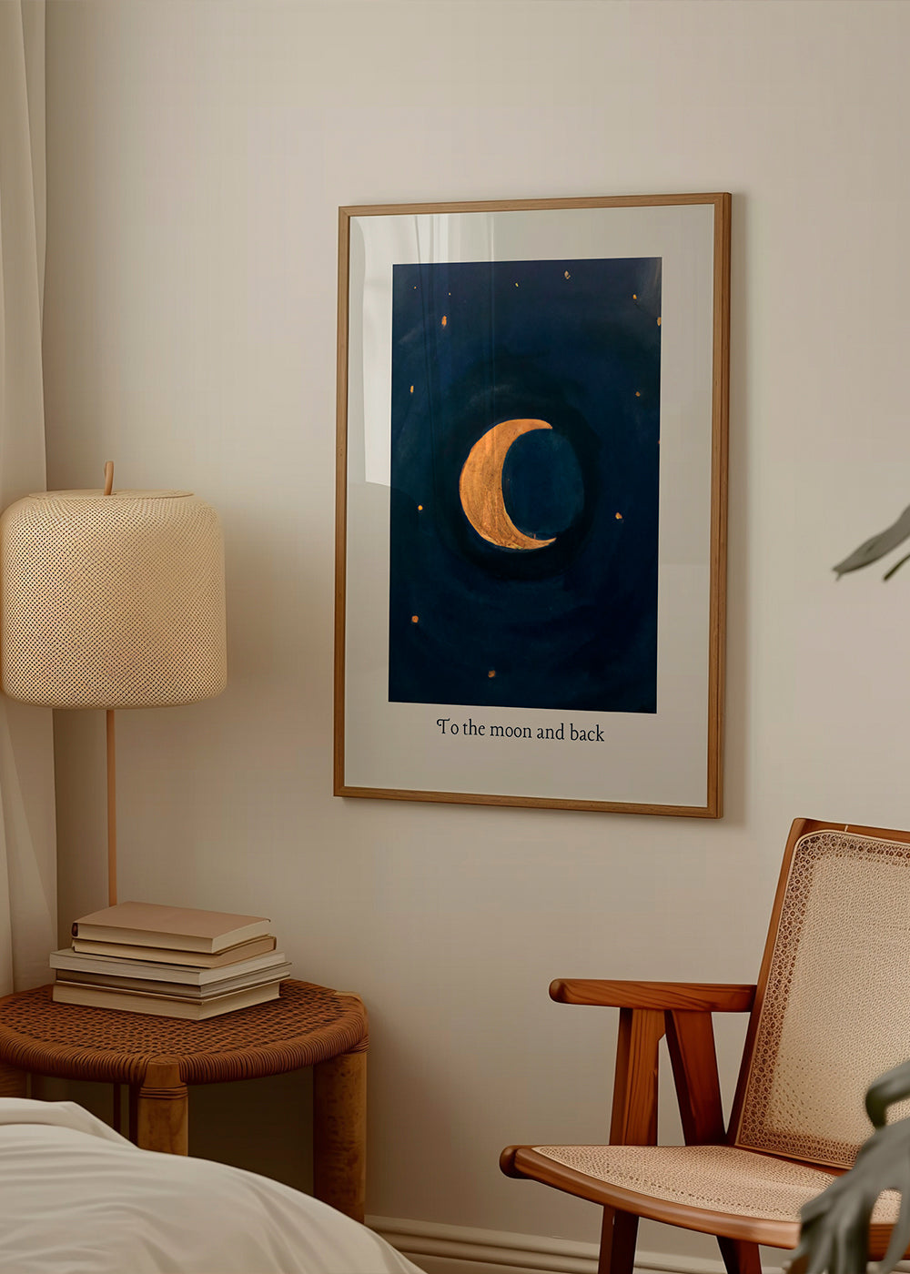 Måneillustration med gyldent halvmåne