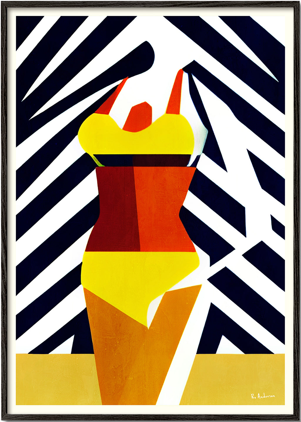 Illustration gul bikini med geometrisk mønster