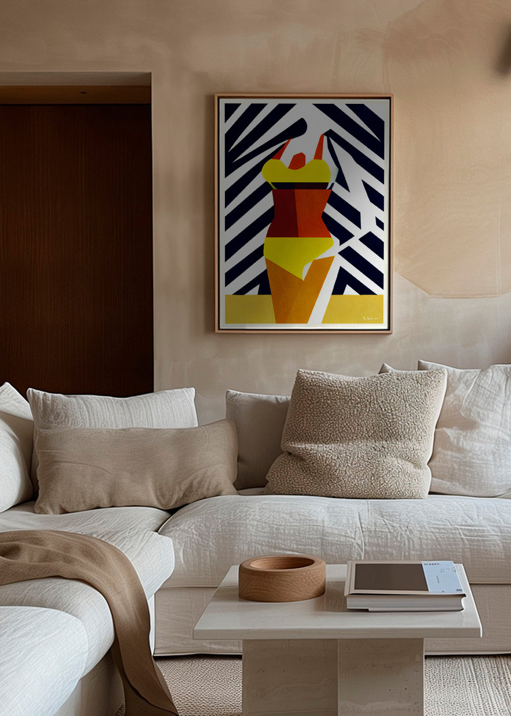 Illustration gul bikini med geometrisk mønster