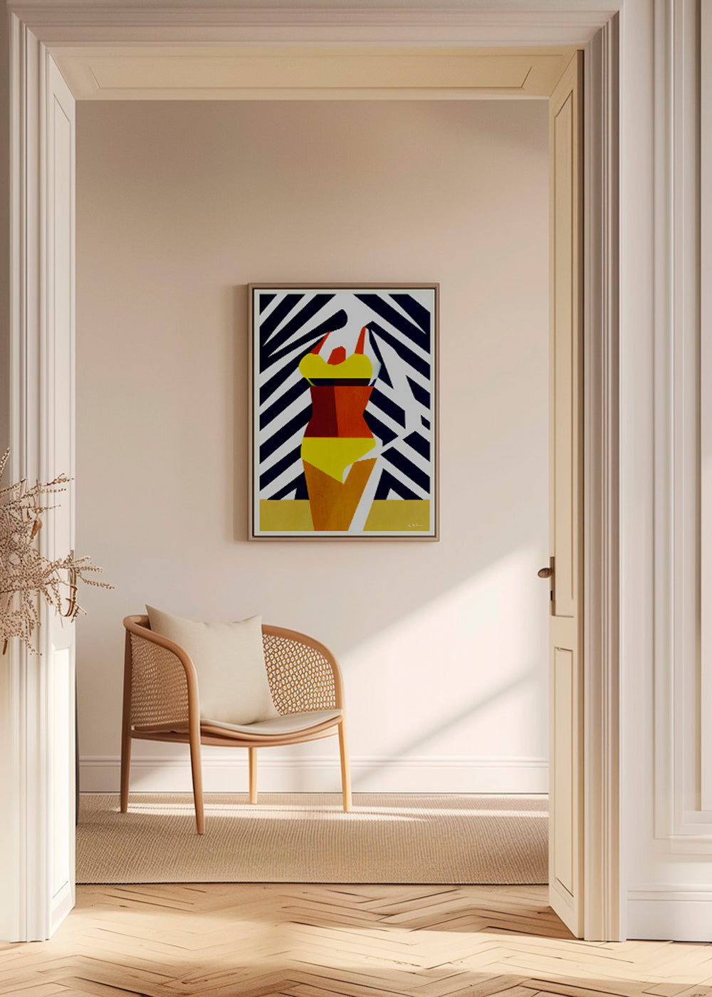 Illustration gul bikini med geometrisk mønster