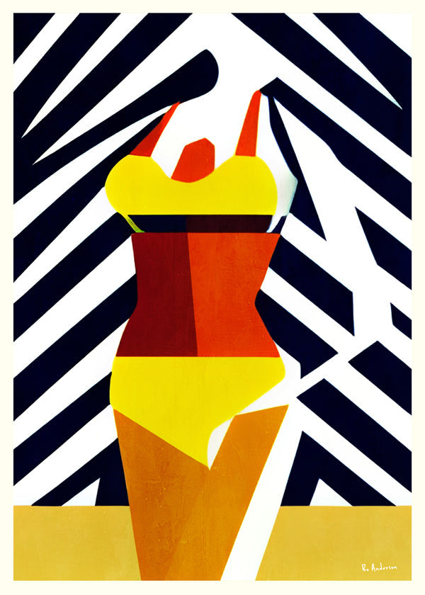 Illustration gul bikini med geometrisk mønster