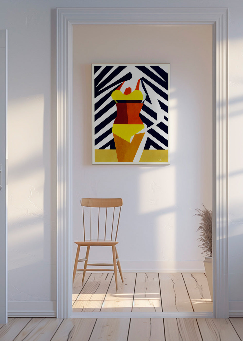 Illustration gul bikini med geometrisk mønster