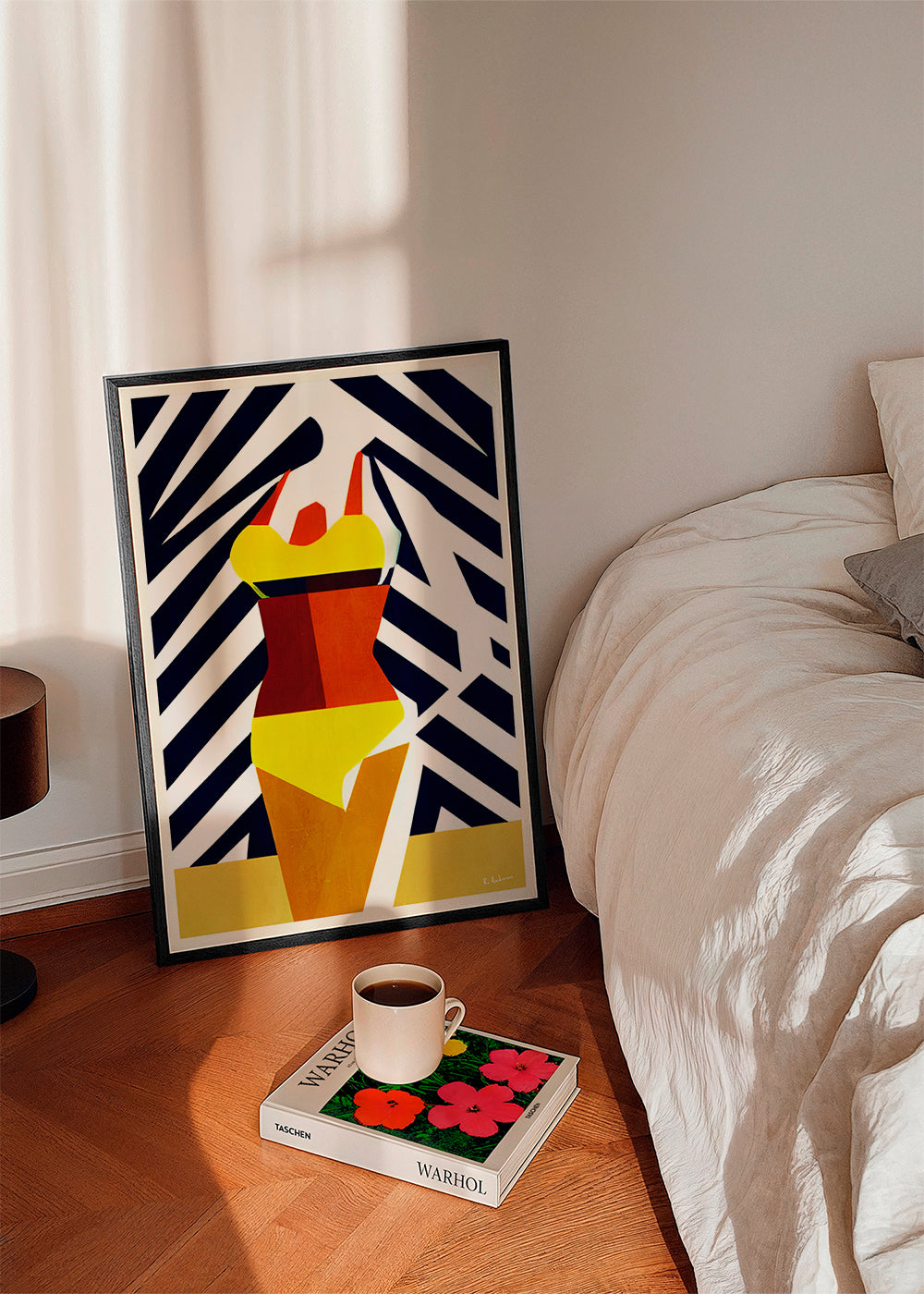 Illustration gul bikini med geometrisk mønster