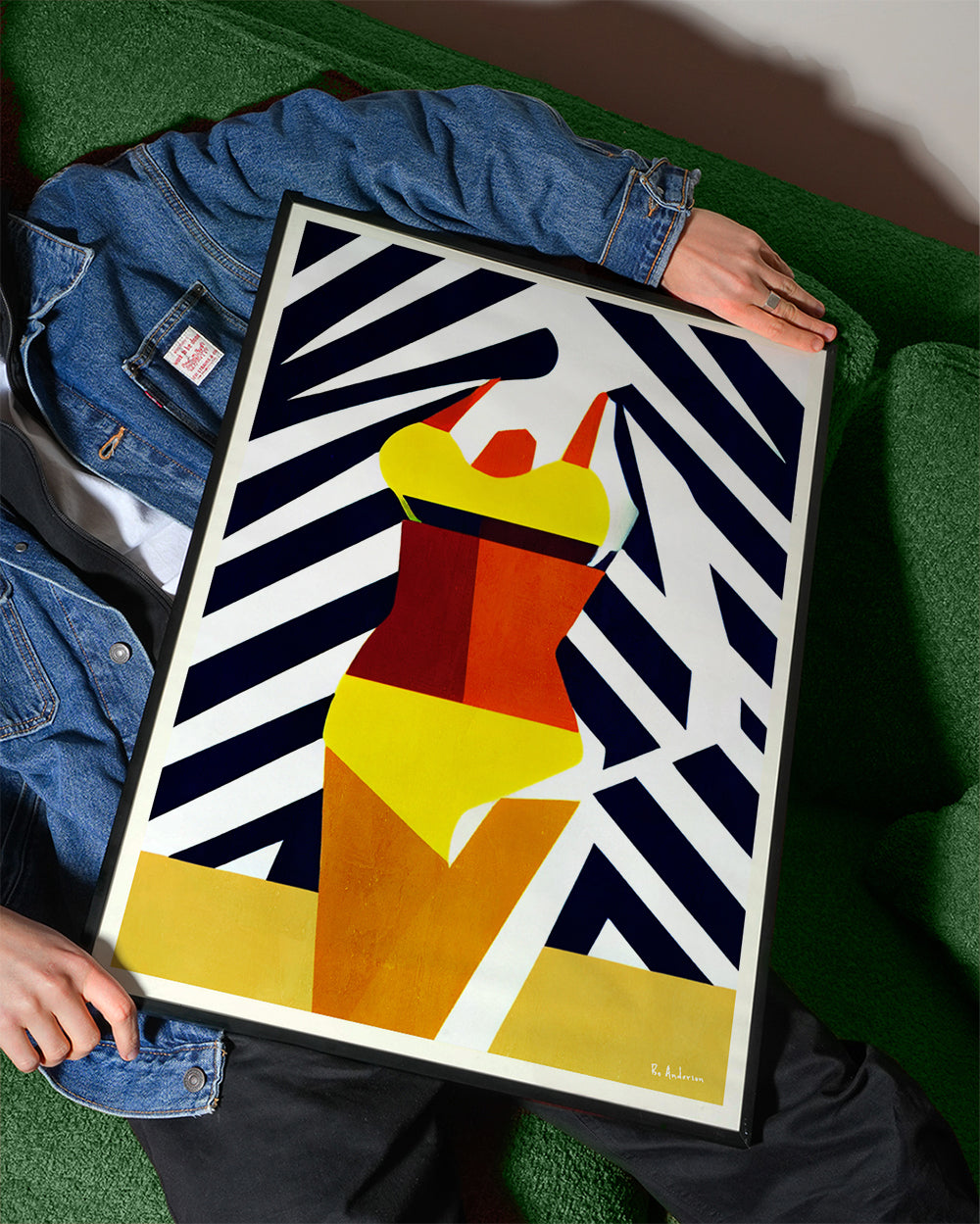 Illustration gul bikini med geometrisk mønster