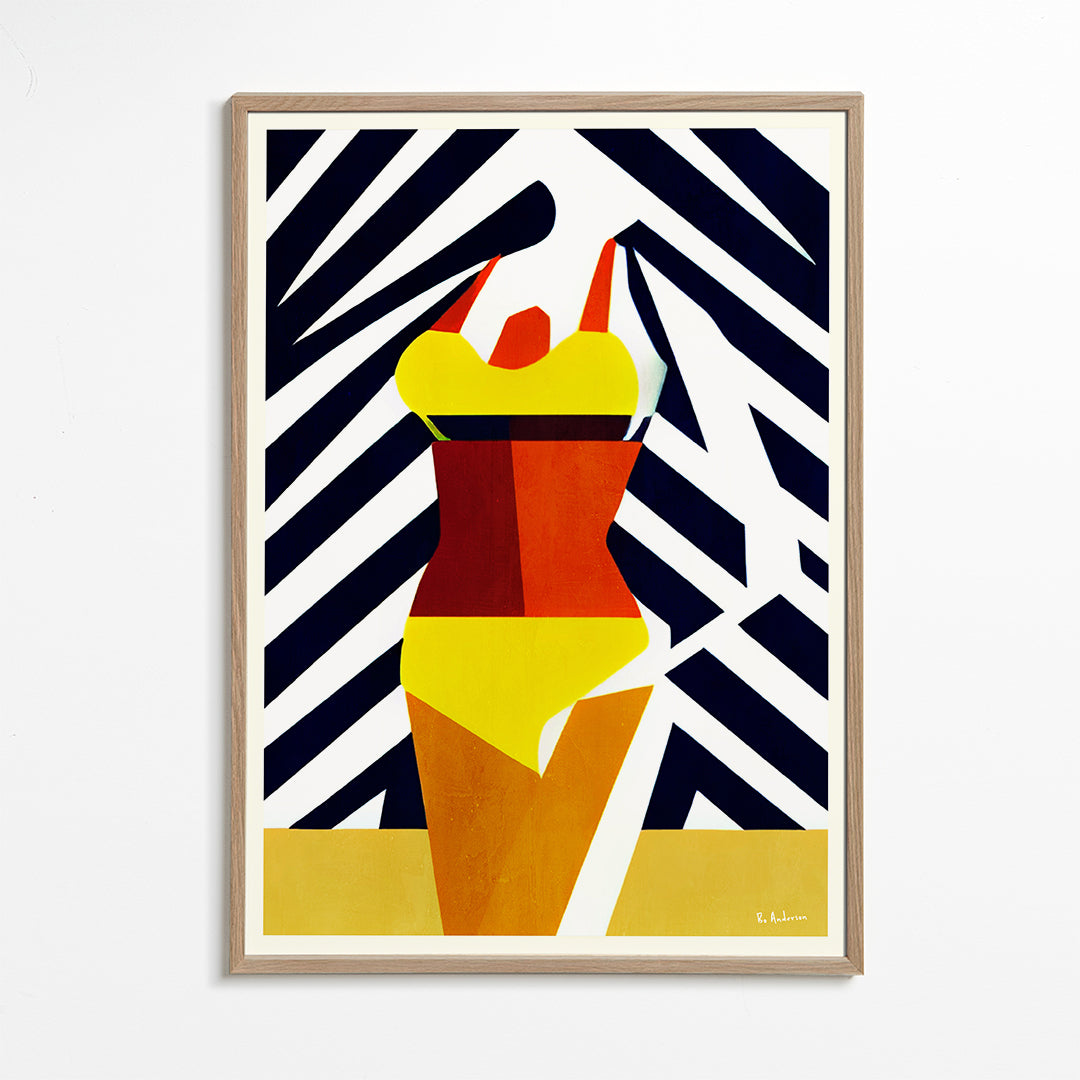 Illustration gul bikini med geometrisk mønster