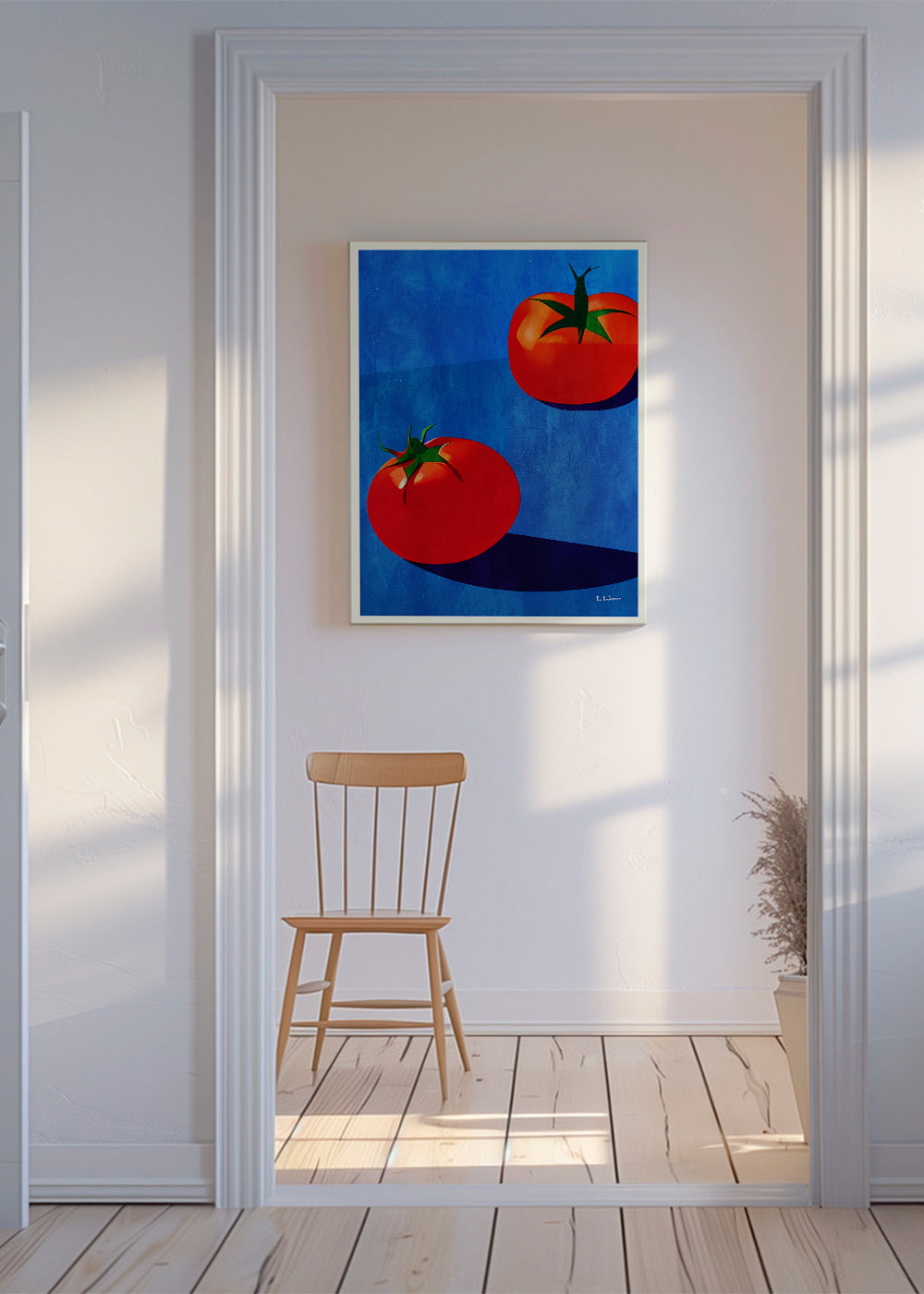 Køkkenkunst med tomater på blåt