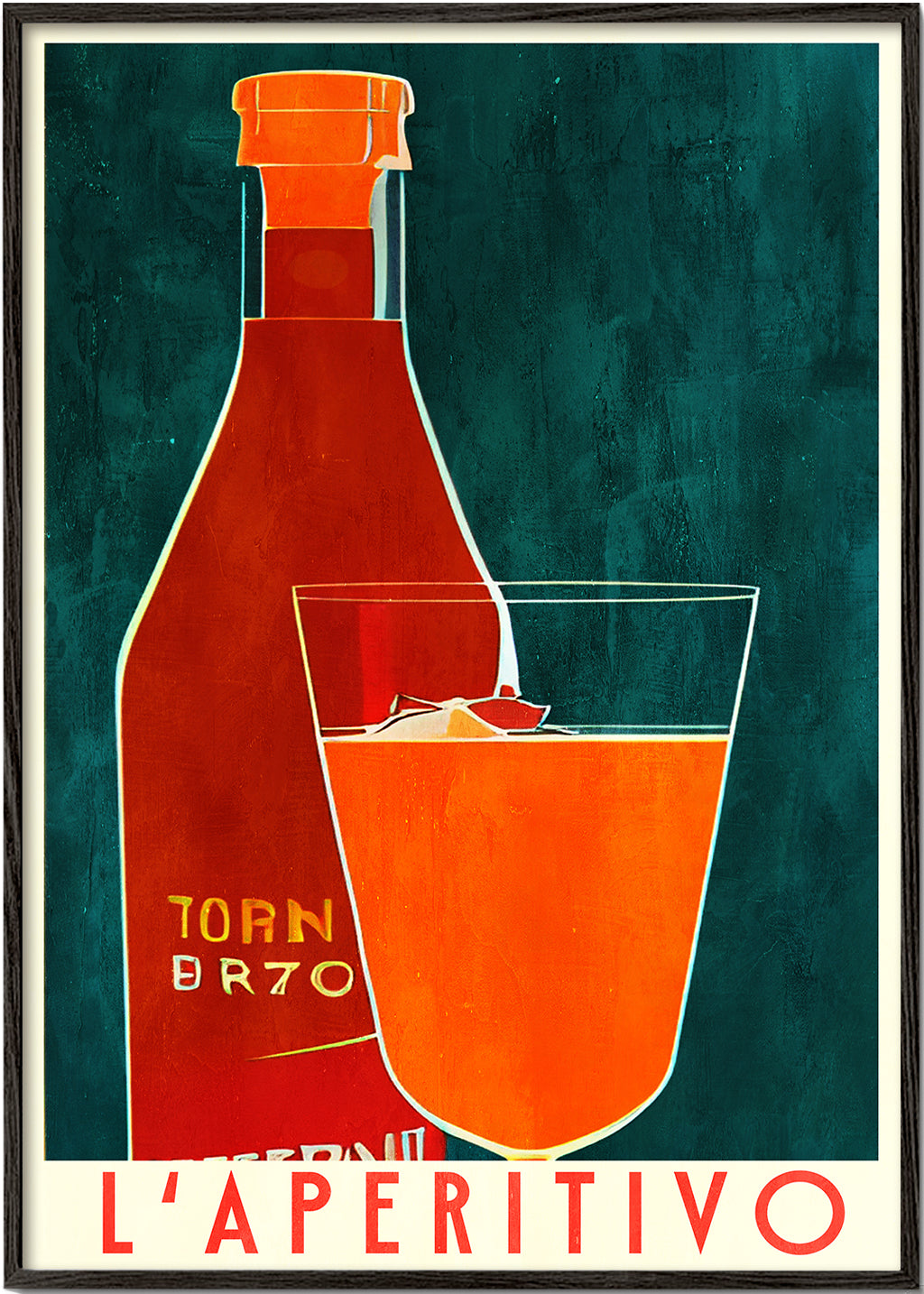 Køkkenkunst L'Aperitivo med flaske og orange glas